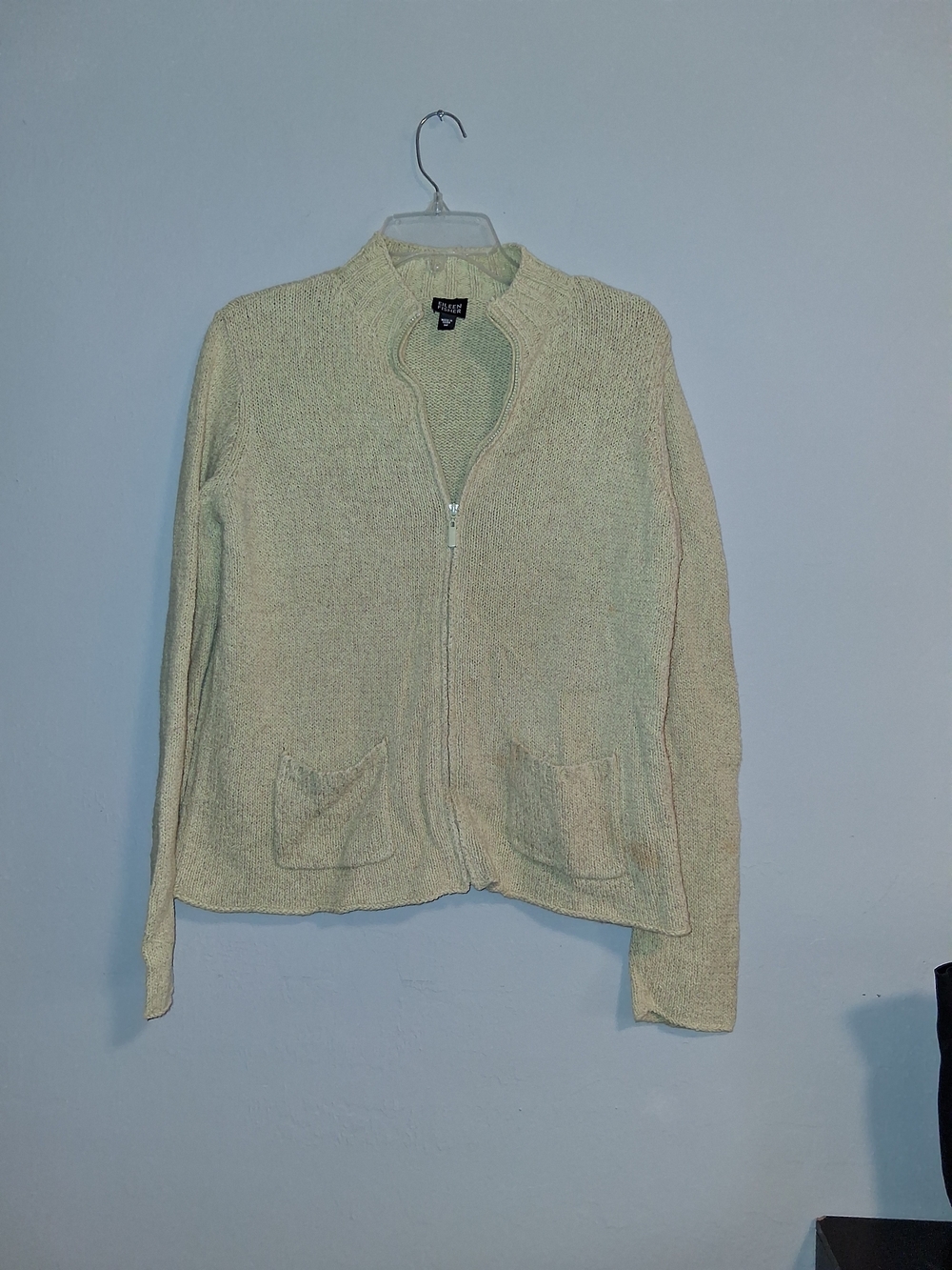 Eileen Fisher Cream Zip-Front Knit Cardigan